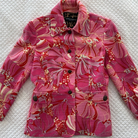 Vintage Dolce & Gabbana Pink Hibiscus Floral Blazer Cotton Linen IT 40 US 4 - Picture 2 of 15